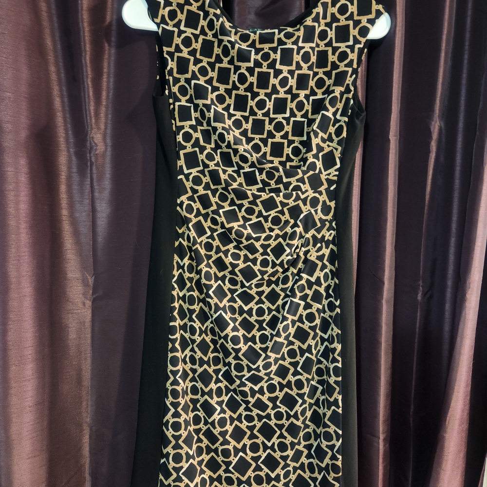 Lauren Ralph Lauren Black Gold Chain Print Dress Quiet Luxury Glam